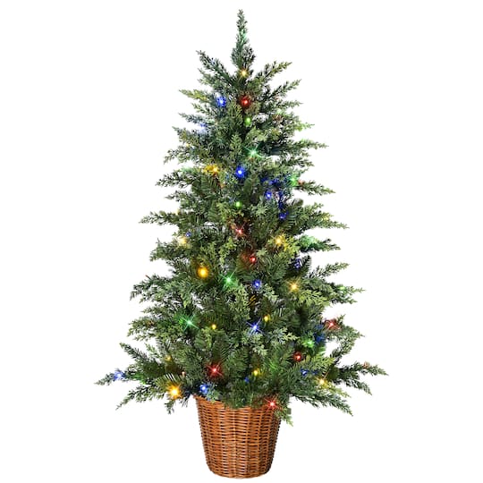 Puleo International 4Ft Pre-Lit Potted Artificial Christmas Tree, Warm White & Multicolor LED Lights in Green | 4 ft | Michaels®